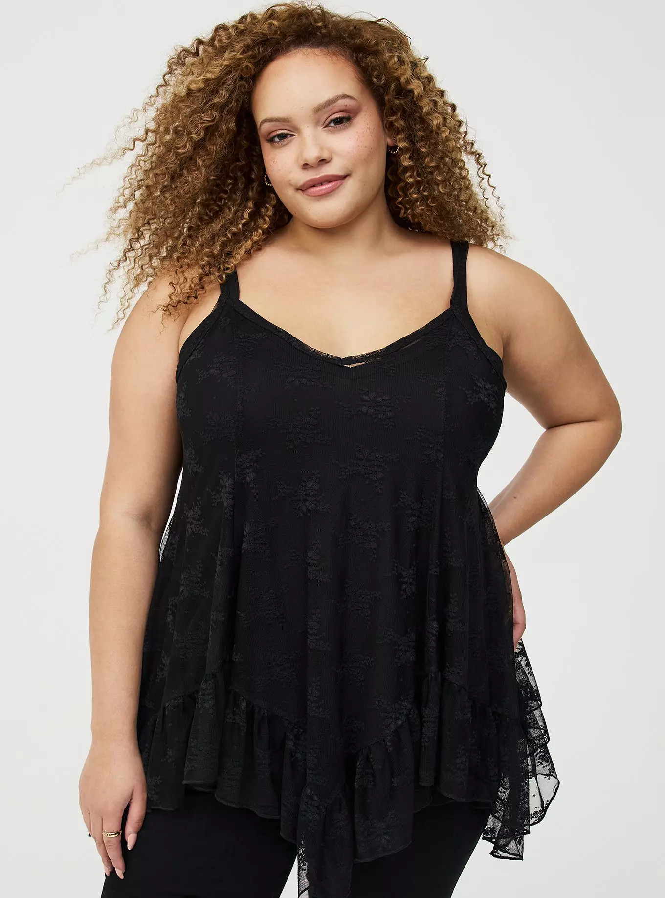 Sheer Lace Hanky Hem Slip Top | Torrid (US & Canada)