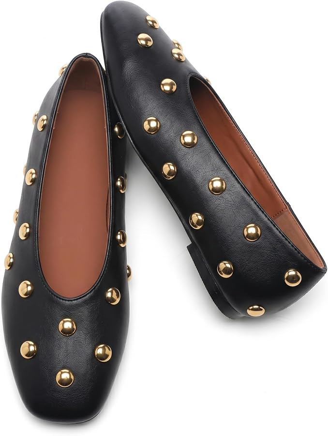 Studded Flats for Women Square Toe Slip on Suede Ballet Flats | Amazon (US)