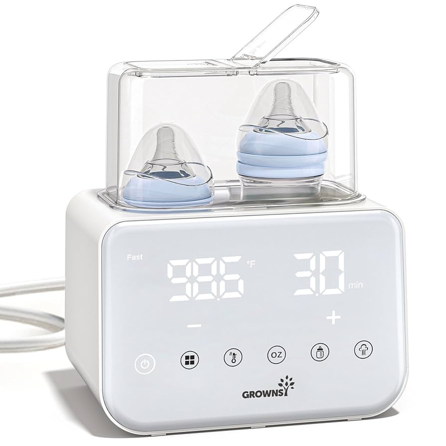 Baby Bottle Warmer, Grownsy 10-in-1 Fast Bottle Warmer Accurate Temp Control, with LCD Display, Timer, Defrost, Sterili-zing, Keep 24H, Double Bottle Warmer for Breastmilk& Formula, Heat Baby Food | Amazon (US)