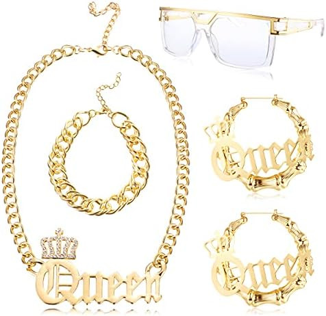 THUNARAZ 80s/90s Hip Hop Queen Costume Kit for Women Rapper DJ Punk Rapper Costume Jewelry Access... | Amazon (US)