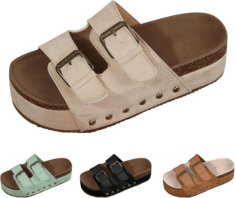 Generic Womens Platform Wedges Slides Sandals,Double Buckle Adjustable Open Toe Sandals with Soft... | Amazon (US)