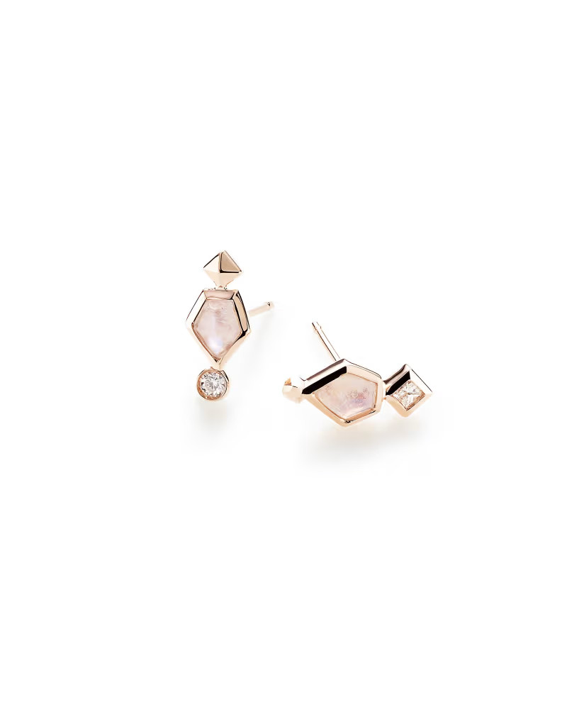 Bonnie Stud Earrings in Rainbow Moonstone and 14k Rose Gold | Kendra Scott