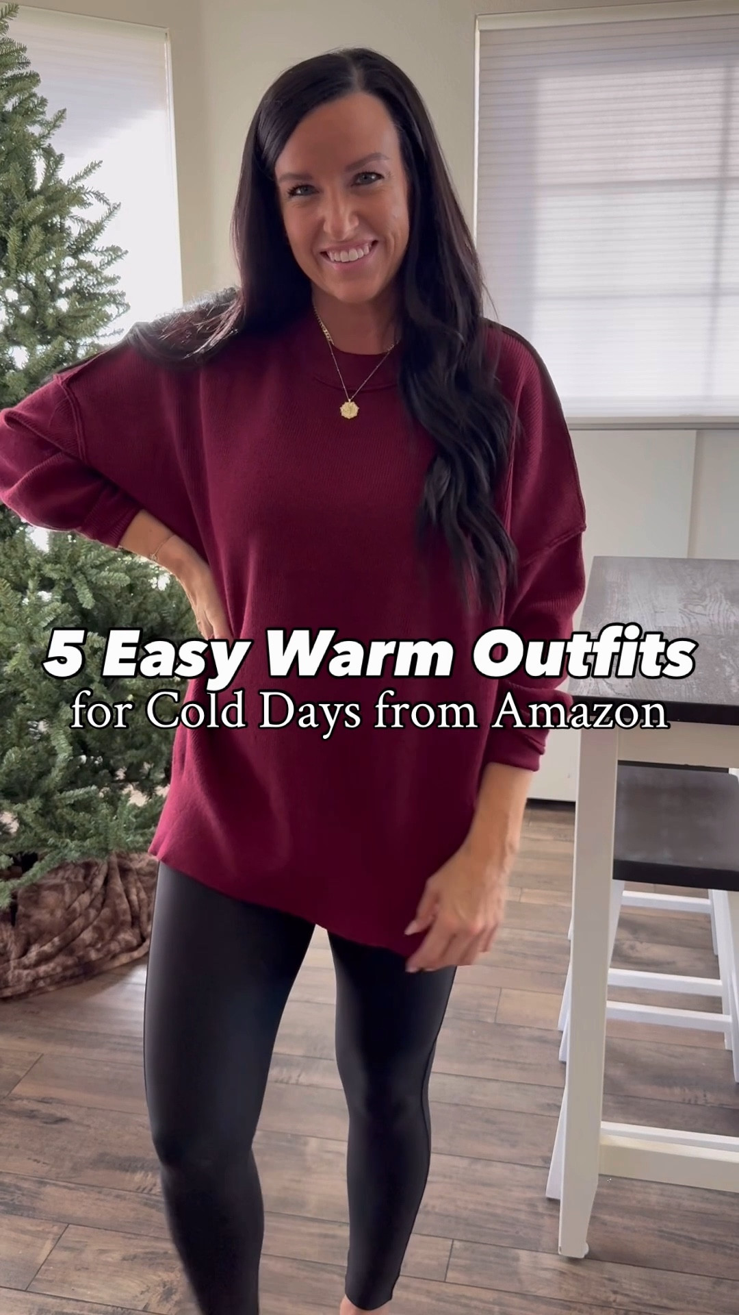 5 Easy Casual Warm Outfits for Cold Days from Amazon! ❄️

Casual outfits I would wear for… family gatherings, shopping, errands, brunch, hosting at home, winter or holiday travel, and more!

SIZE and FIT details: (I'm 5'5" and usually wear a 4/27 to reference.)
• Maroon "wine red" oversized pullover + faux leather leggings: comes in many colors and I sized up to a M for a more oversized fit.
It is nice & long to wear with your favorite leggings! (I am in my normal size S in the Spanx faux leather leggings.)
• Red oversized puffer vest + leggings: looks like FP with an Amazon price! Many color options!
Would make a great gift, too! Fit is TTS, I'm in a S. The leggings fit TTS, I'm in a S.
• Legging-friendly Sweatshirt- Green tunic split side pullover comes in many colors and fits oversized and nice & long to wear with your favorite leggings! (I sized up to a M in the flare leggings. The Ugg Amazon look a like mini boots: fit TTS, SO GOOD! I'm in 7.5.)
•Dolman Cardigan Olive Green Cardigan: such a cozy yet cute fit! Comes in more colors. Love the wrap/ batwing style. I layered under with a long white cami (but you could also do long sleeves underneath). Skinny jeans: my favorite skinnies! Nice and stretchy. I'm in my normal size 4/27.
• Red fleece snap jacket: looks like FP with an Amazon price! Many color options! I’m in my normal size small. 

• All pairs of shoes and slippers fit TTS.
• Necklace is
@madisonjamesjewelry

@amazonfashion @amazon #amazon #amazonfinds #amazonfashion #winteroutfits
#warmoutfitideas

#LTKHoliday #LTKSaleAlert #LTKFindsUnder50