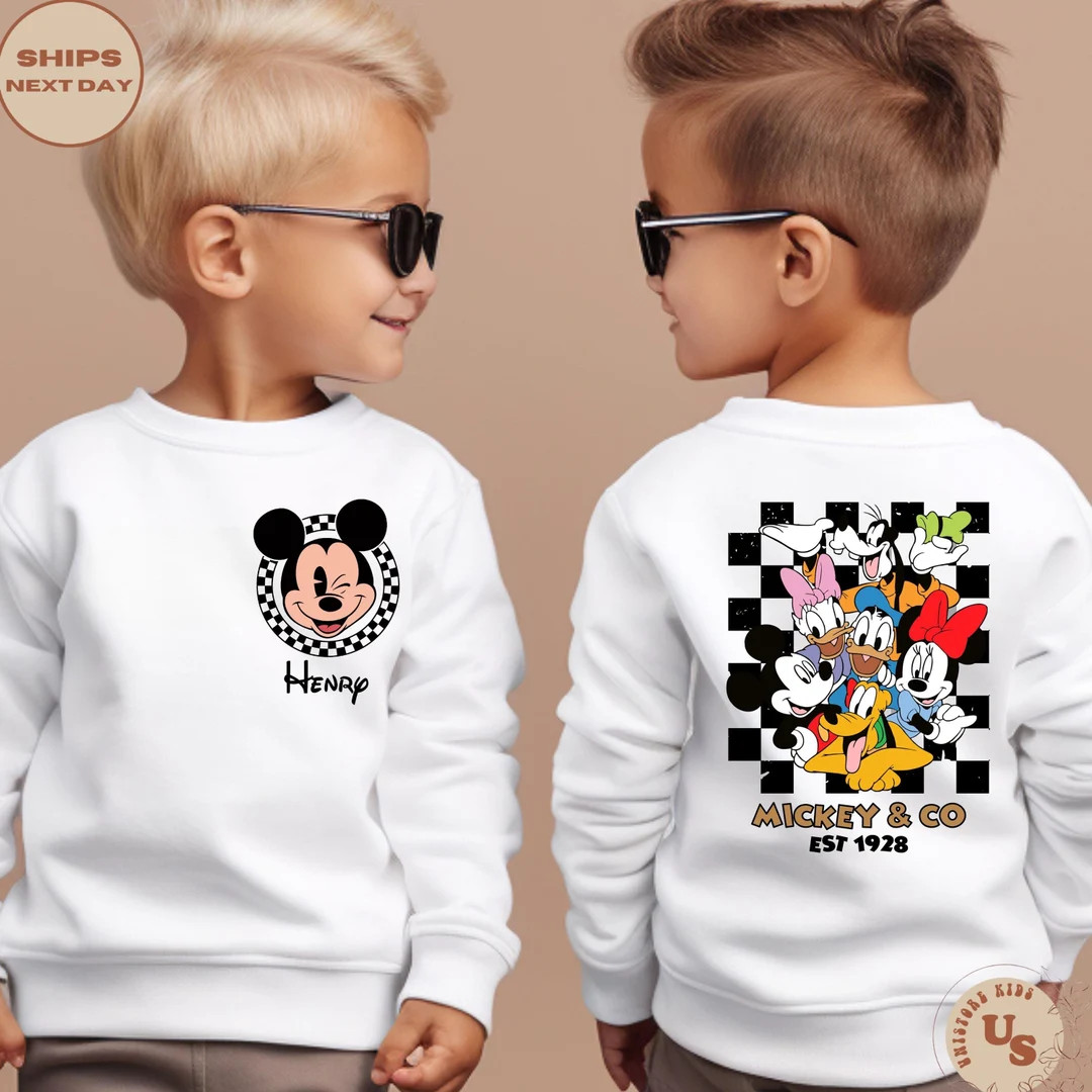 Checkered Mickey and Friends Toddler Sweatshirt, Checkered Mickey Kids Shirt, Checkered Minnie Sh... | Etsy (US)