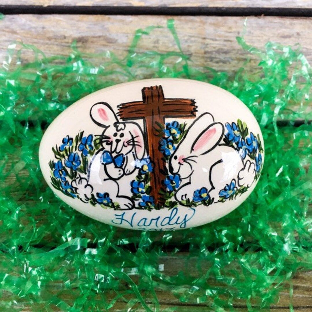 Cross and Bunnies - Personalized Ceramic Easter Egg | Etsy (US)