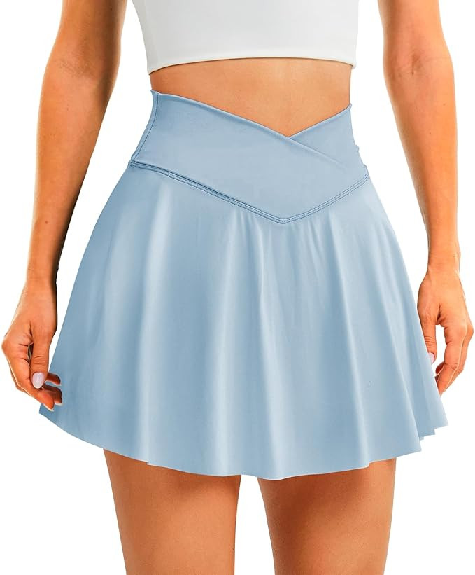 DLOODA Womens Tennis Skirt Skort Crossover High Waisted Athletic Golf Running Workout Skirts with... | Amazon (US)