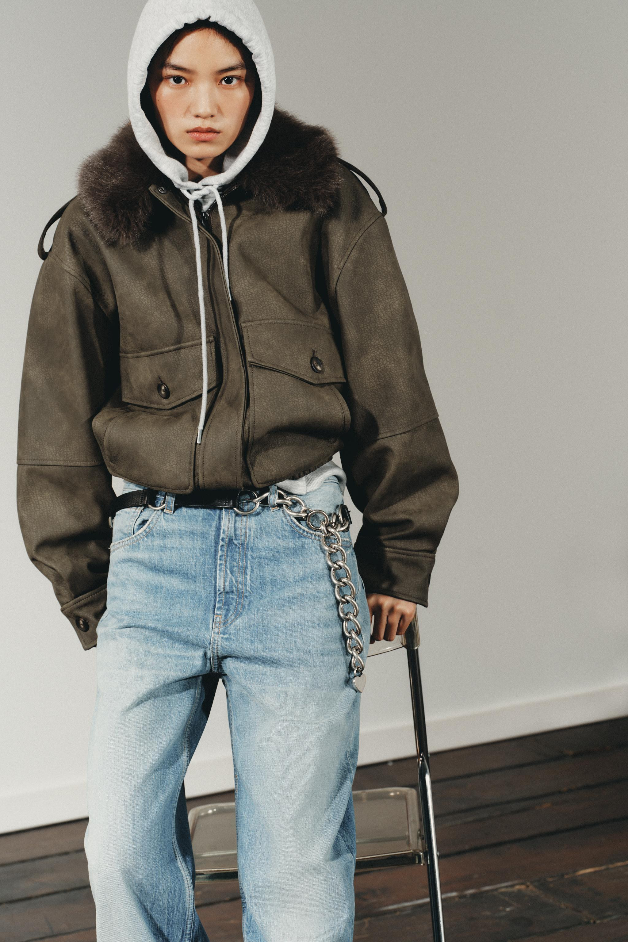 REMOVABLE COLLAR FAUX SUEDE JACKET | Zara US