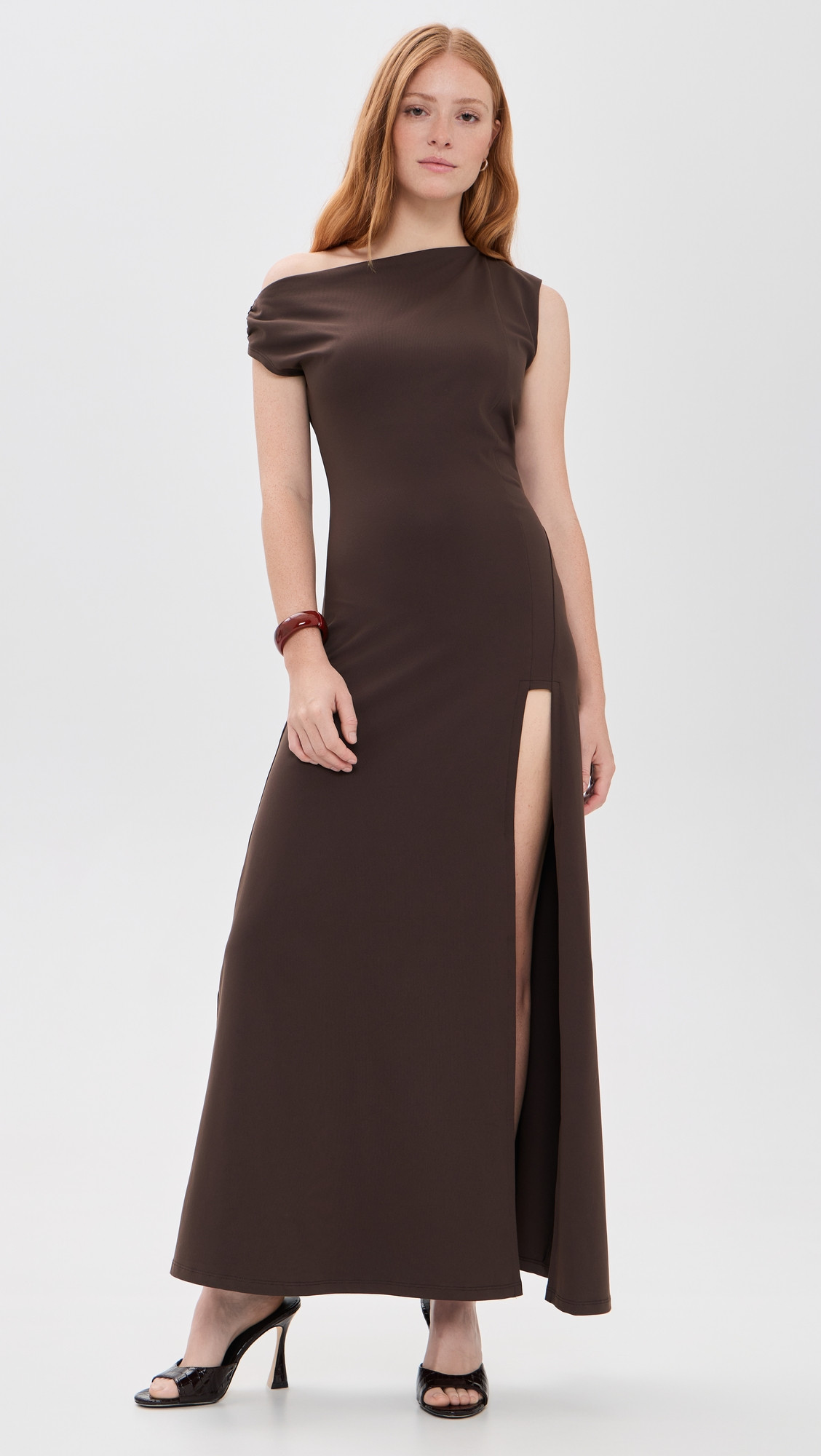 Susana Monaco One Shoulder Gathered Slit Front Dress Java L | Shopbop