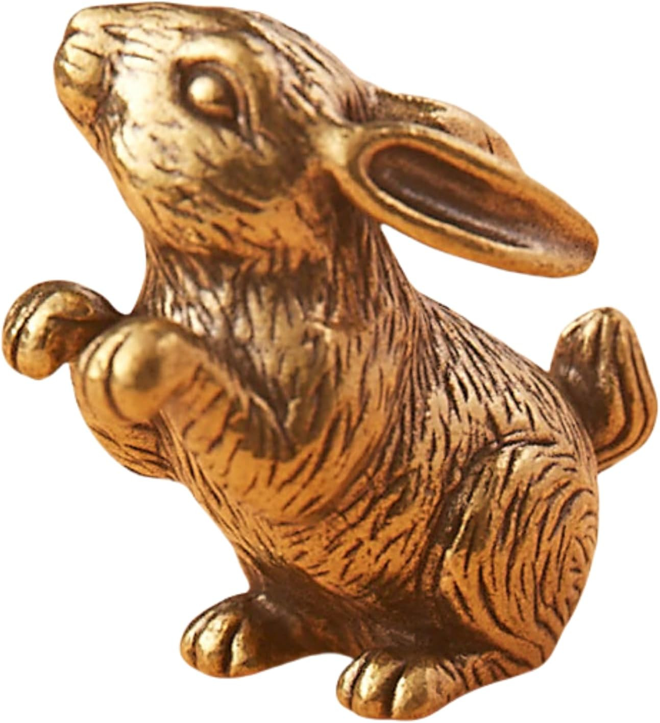 Solid Brass Mini Rabbit Statue (1.34" H × 0.83" W), Handcrafted Easter Bunny Figurine, Vintage Animal Ornament for Home Office Desktop Decor, Unique Easter Gift for Kids Adults | Amazon (US)