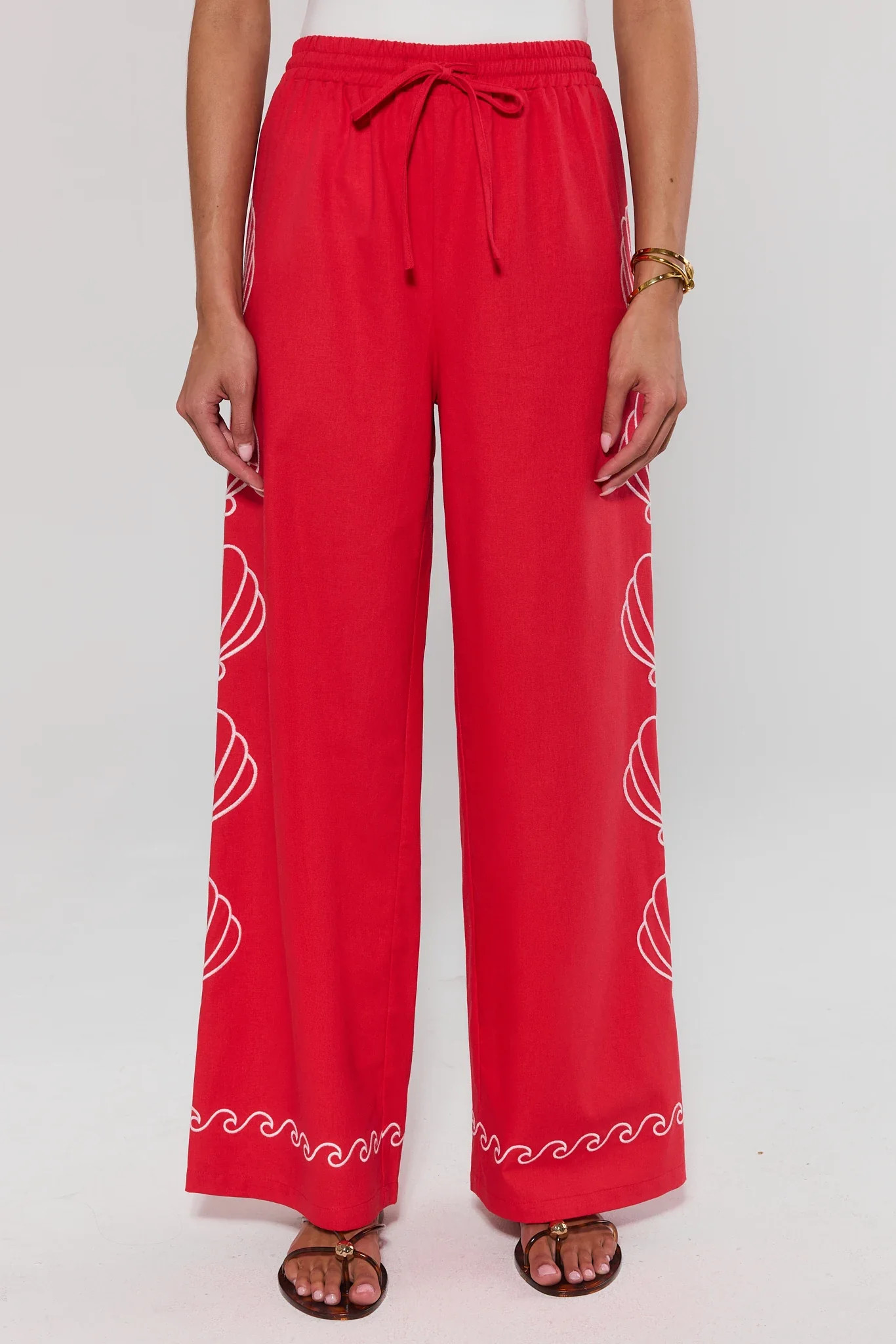 Red Seashell Embroidered Pants | Avara