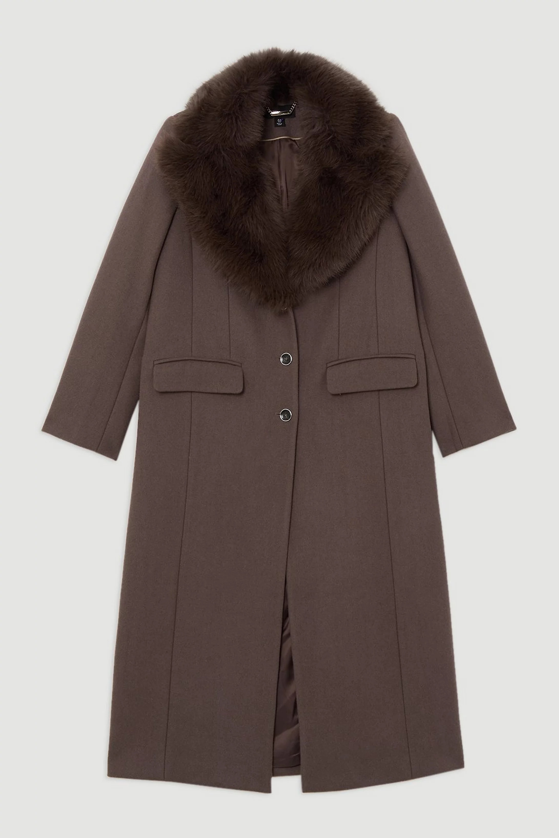 Wool Blend Fur Trim Collar Tailored Midi Coat | Karen Millen UK + IE + DE + NL