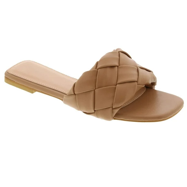 New Women's Braided Single Band Strap Flat Square Toe Open Slide Sandal | Walmart (US)
