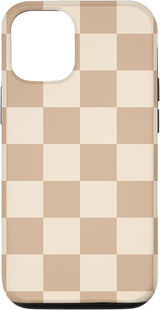 iPhone 15 Light Beige Brown Checkered Aesthetic Big Tan Checkerboard Case | Amazon (US)