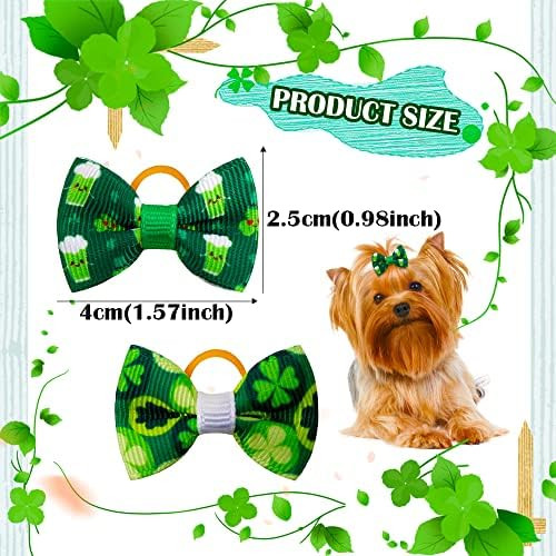 50pcs/25pairs St.Patrick Day Dog Hair Bows with Rubber Bands/Clips Puppy Small Dog Bows Green Clover | Amazon (US)