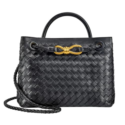 Woven Tote Bag for Women Leather Shoulder Handbag Designer Top Handle Purses(Black) | Amazon (US)