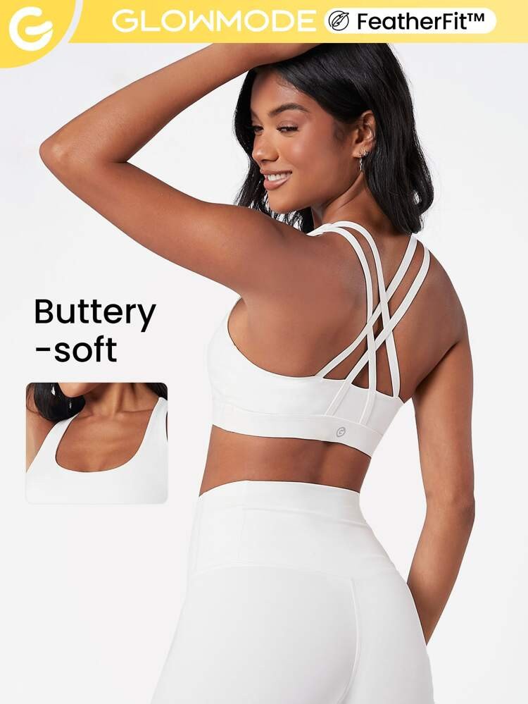 GLOWMODE FeatherFit™ Crossover Strap Sports Bra | SHEIN