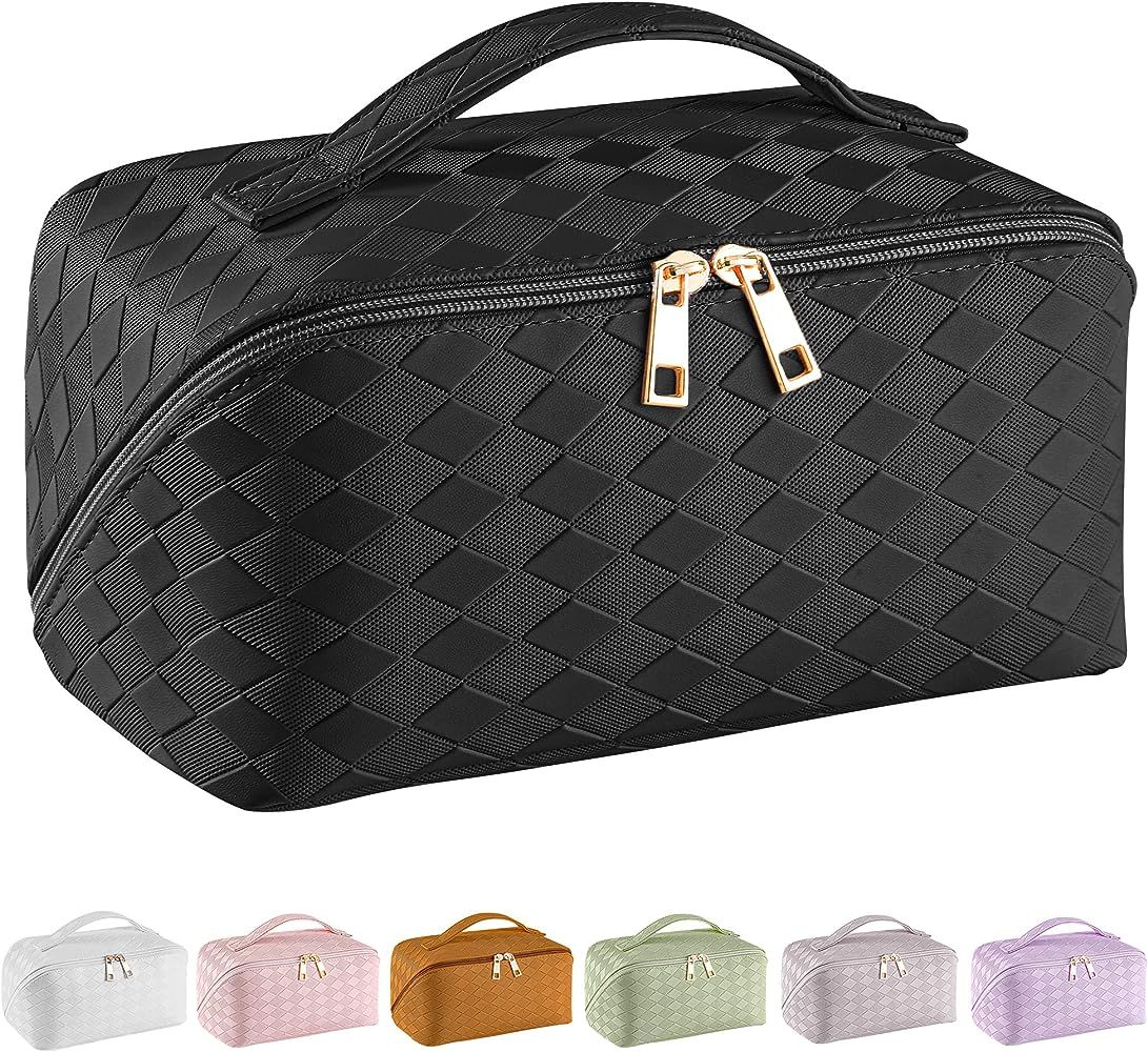 SFXULIX Makeup Bag - Large Capacity Travel Cosmetic Bag, PU Leather Waterproof Cosmetic Bag, Wome... | Amazon (US)