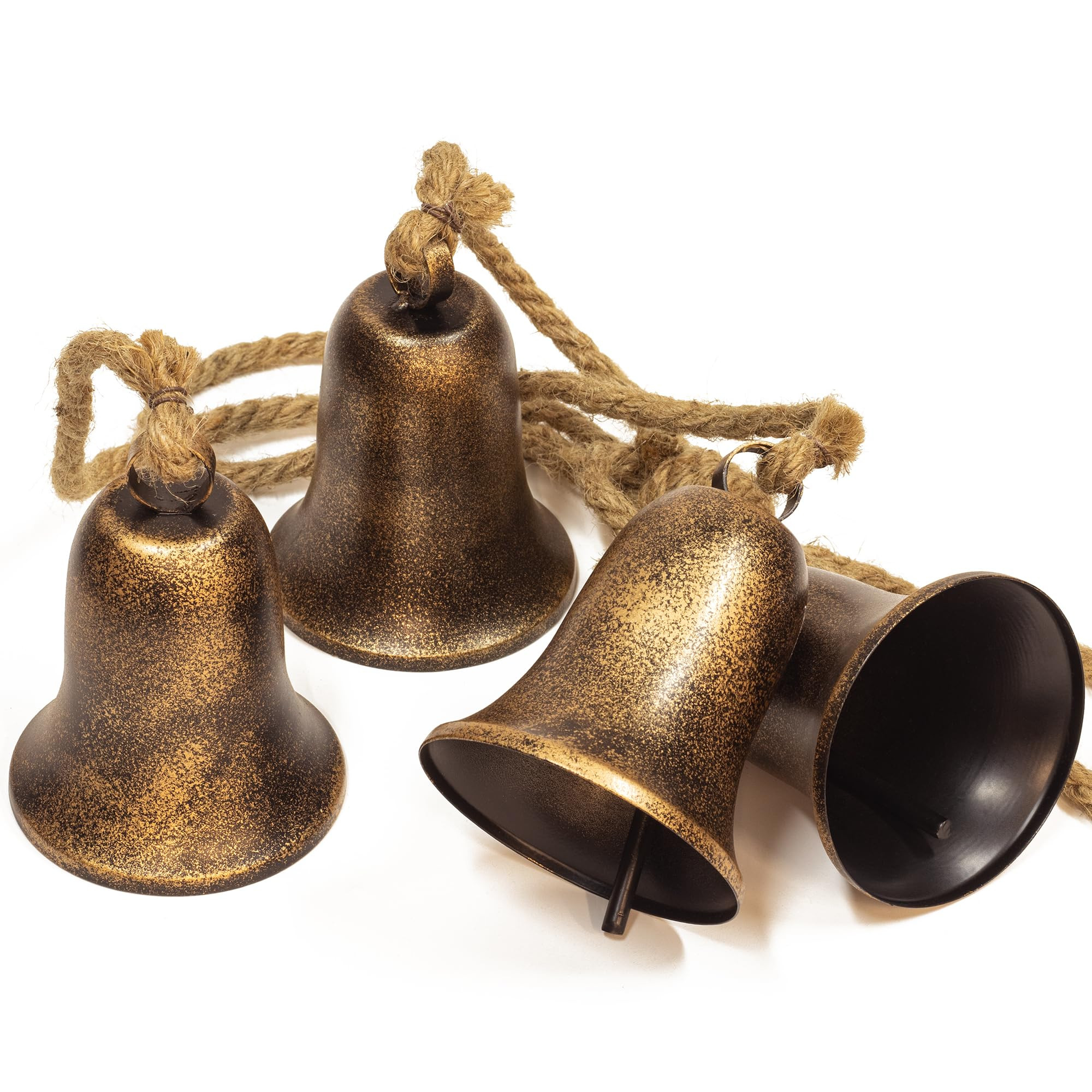 KI Store Triangular Christmas Bell Cluster 4pcs Hanging Metal Cow Bells on Jute Rope for Wreath G... | Amazon (US)