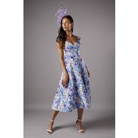Womens Floral Sweetheart Scuba Midi Dress - Blue - 16 | boohoo (US & Canada)