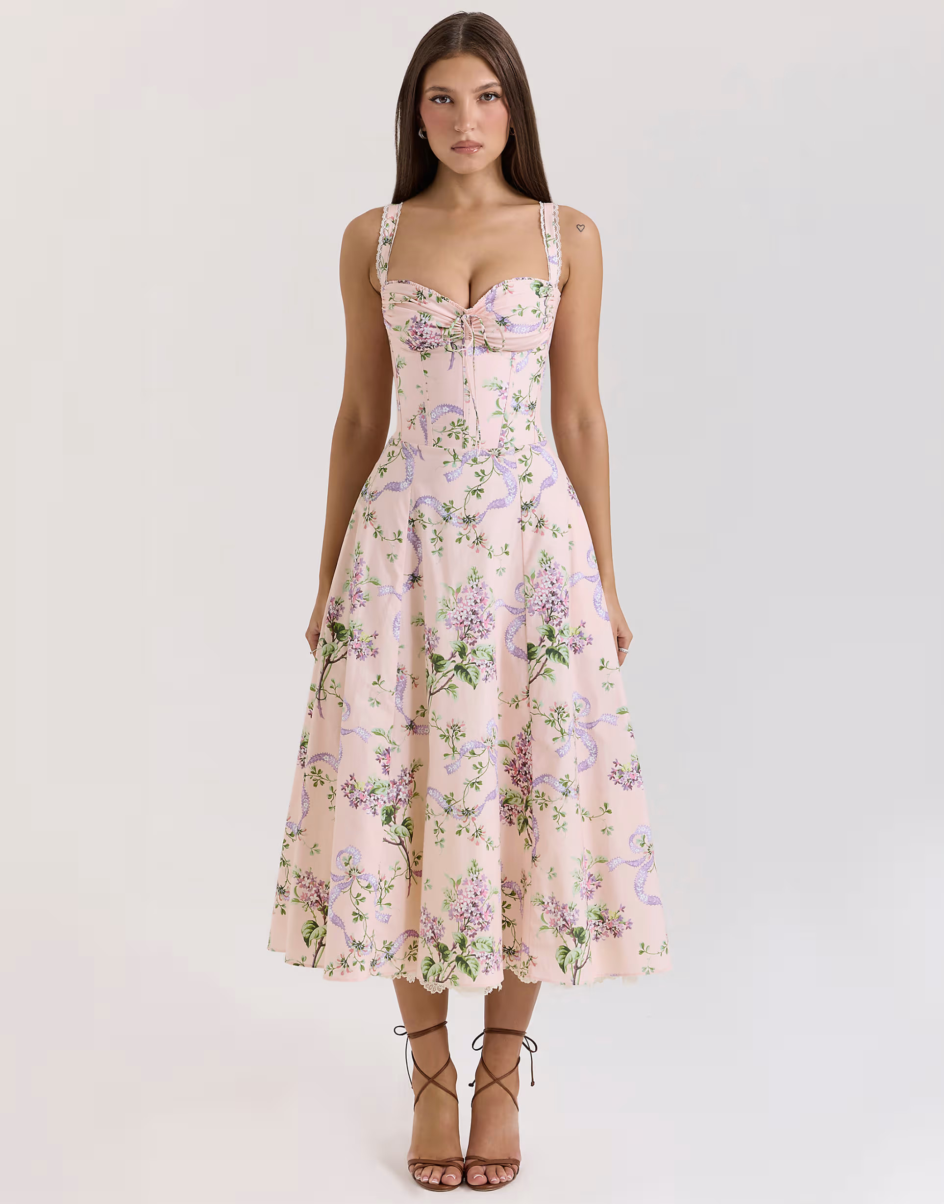 House of CB Rosalee corset midi dress in pink floral | ASOS (Global)