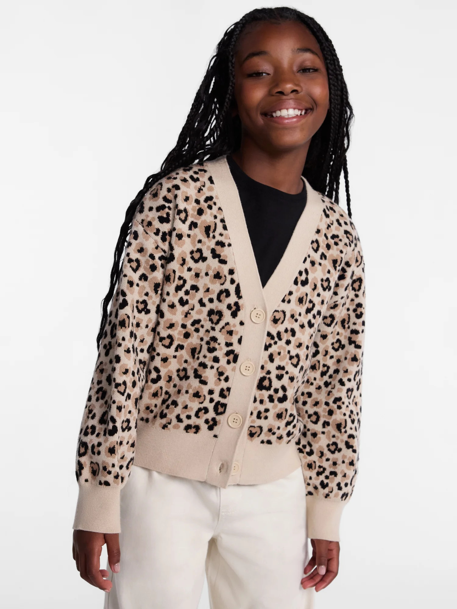 Wonder Nation Girls' Button Front Cardigan Sweater with Long Sleeves, Sizes 4-18 & Plus | Walmart (US)