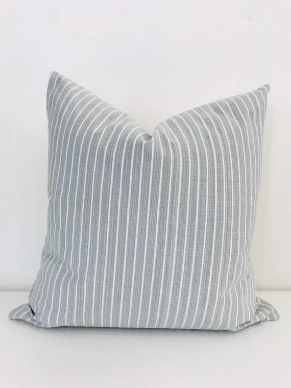 Blue Pillow Cover, Blue & Cream Striped Pillow Cover,  Pillow Cover,22x22 Pillow Cover, Pillow Co... | Etsy (US)