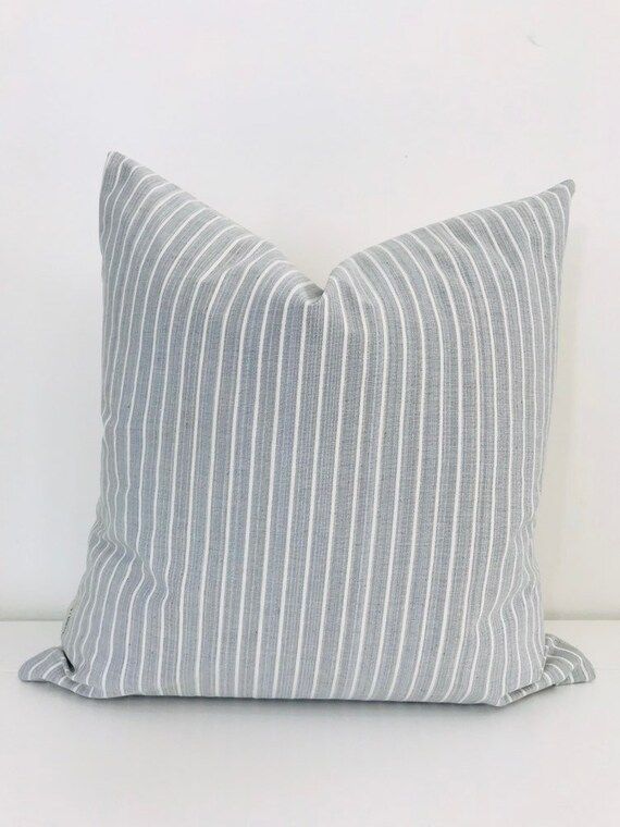 Blue Pillow Cover, Blue & Cream Striped Pillow Cover,  Pillow Cover,22x22 Pillow Cover, Pillow Co... | Etsy (US)