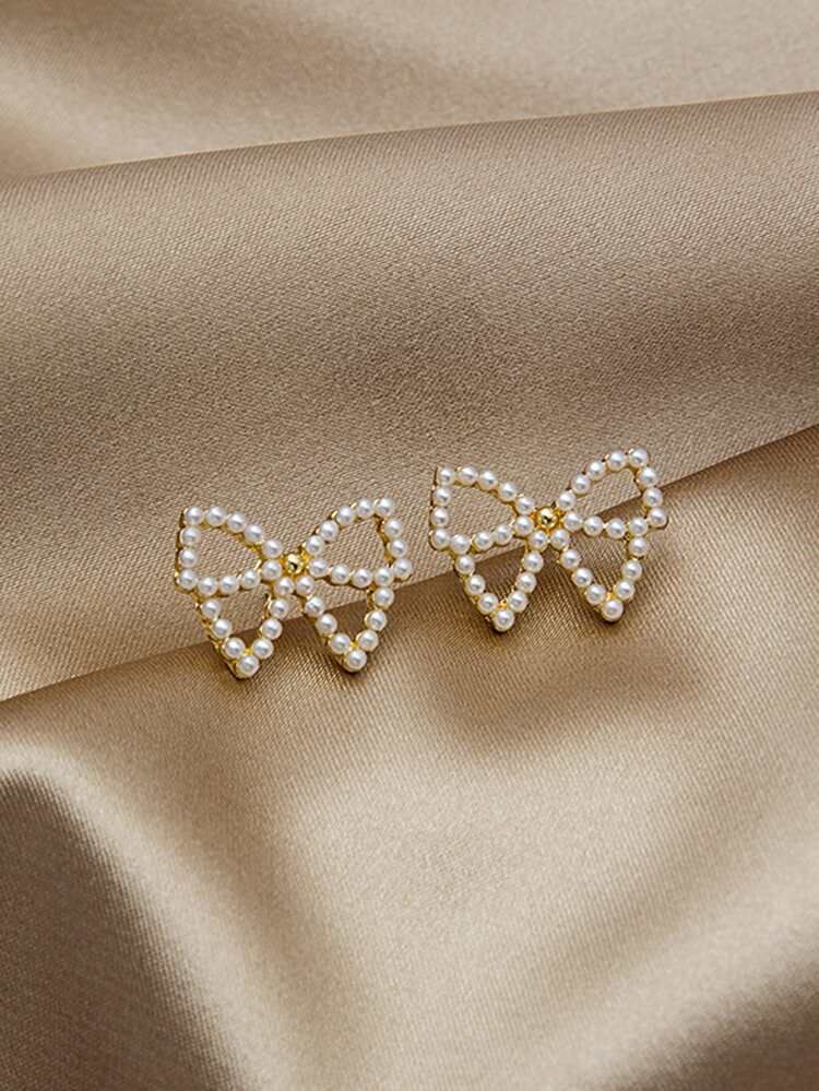 Faux Pearl Decor Bow Knot Design Stud Earrings | SHEIN
