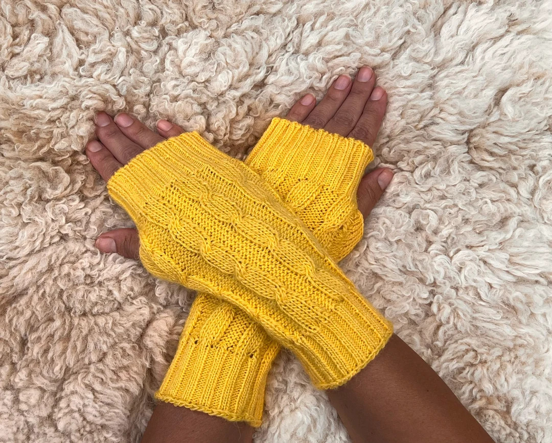 Yellow Warm Fingerless Gloves, Alpaca Gloves, Wrist Warmers, Dog Walking Gloves, Driving Gloves, ... | Etsy (CAD)