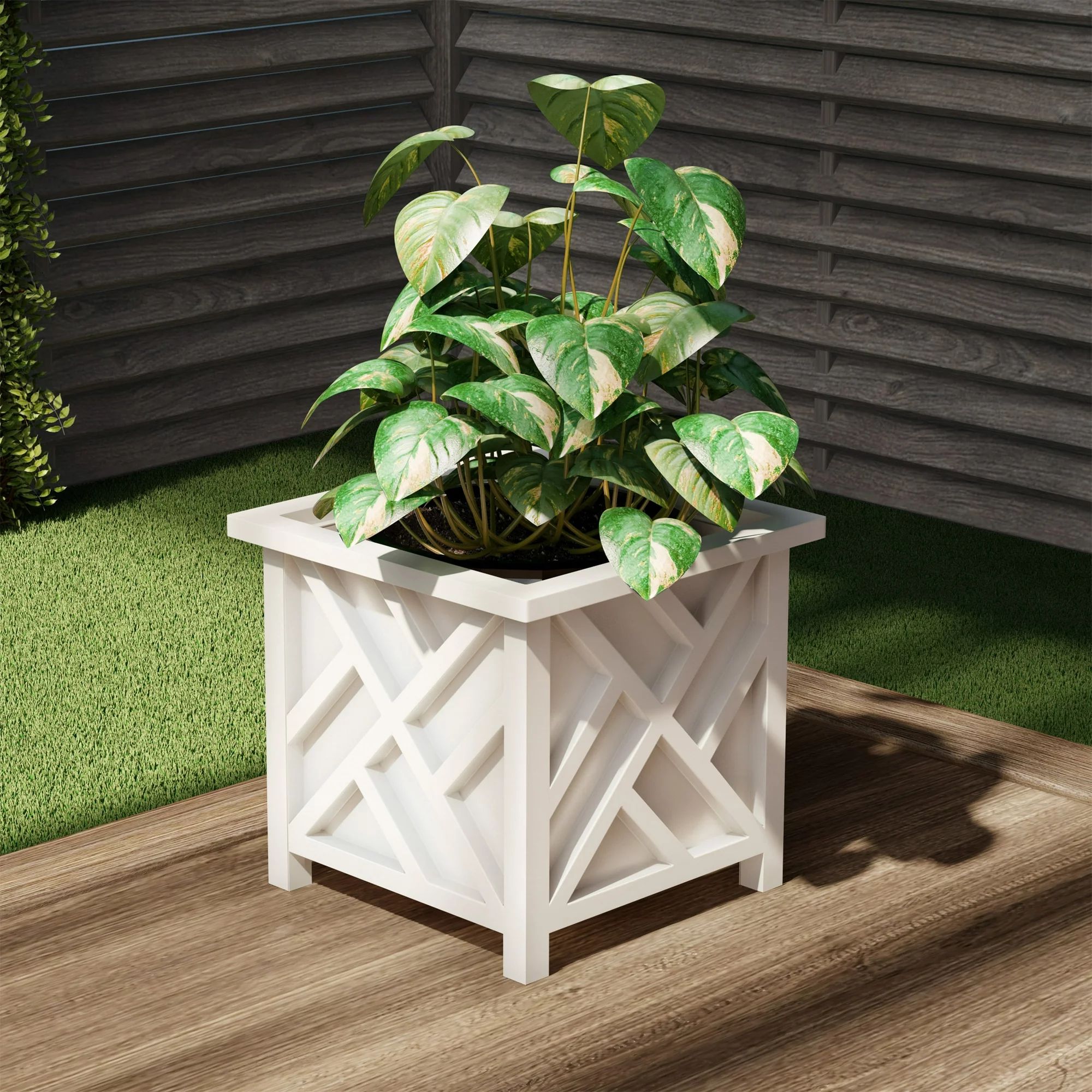 Square Planter Box- White Lattice Container for Flowers & Plants- Includes Bottom Insert- Outdoor... | Walmart (US)