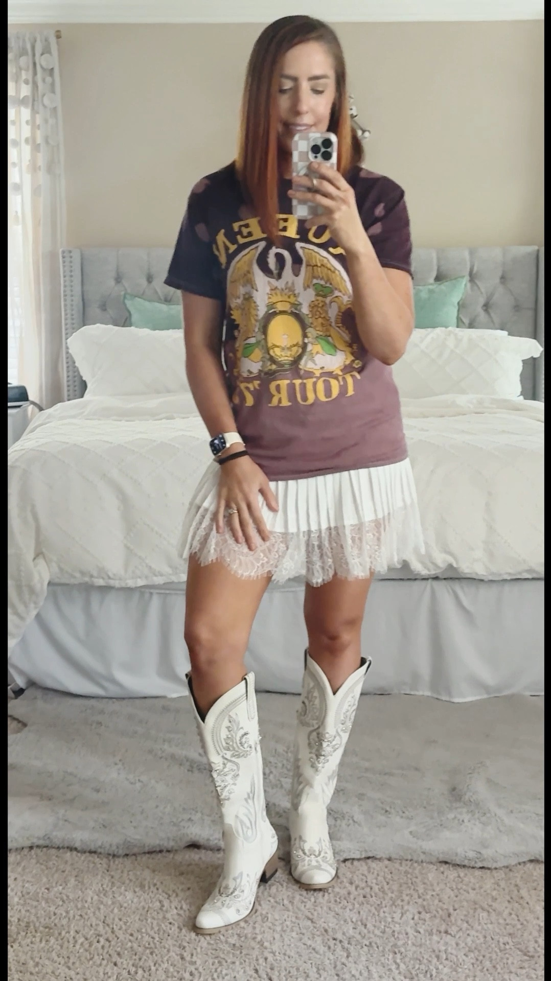 My take on the slip skirt trend! The white cowboy boots and the slip skirt are from Amazon! The Queen Tee was found on Poshmark but I’m linking to some similar ones. Really any oversized Band Tee would work great with this outfit! Not to mention it was comfy for the whole day!

Country Concert Outfit | Amazon fashion | tall girl fashion | size 6 fashion | size 6 | size 8 fashion | size 8 | Tall girl outfit | tall girl fashion | midsize fashion size 8 | midsize | tall fashion | tall women | winter outfit ideas | casual cute outfits | fashion over 35

#tallwomenfashion #tallgirlfashion 

#LTKSaleAlert #LTKFindsUnder100 #LTKStyleTip