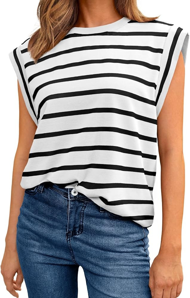 AUTOMET Women's Sleeveless Summer Tops Casual Trendy T Shirts Basic Trendy Cute Cap Sleeve Tee Sh... | Amazon (US)