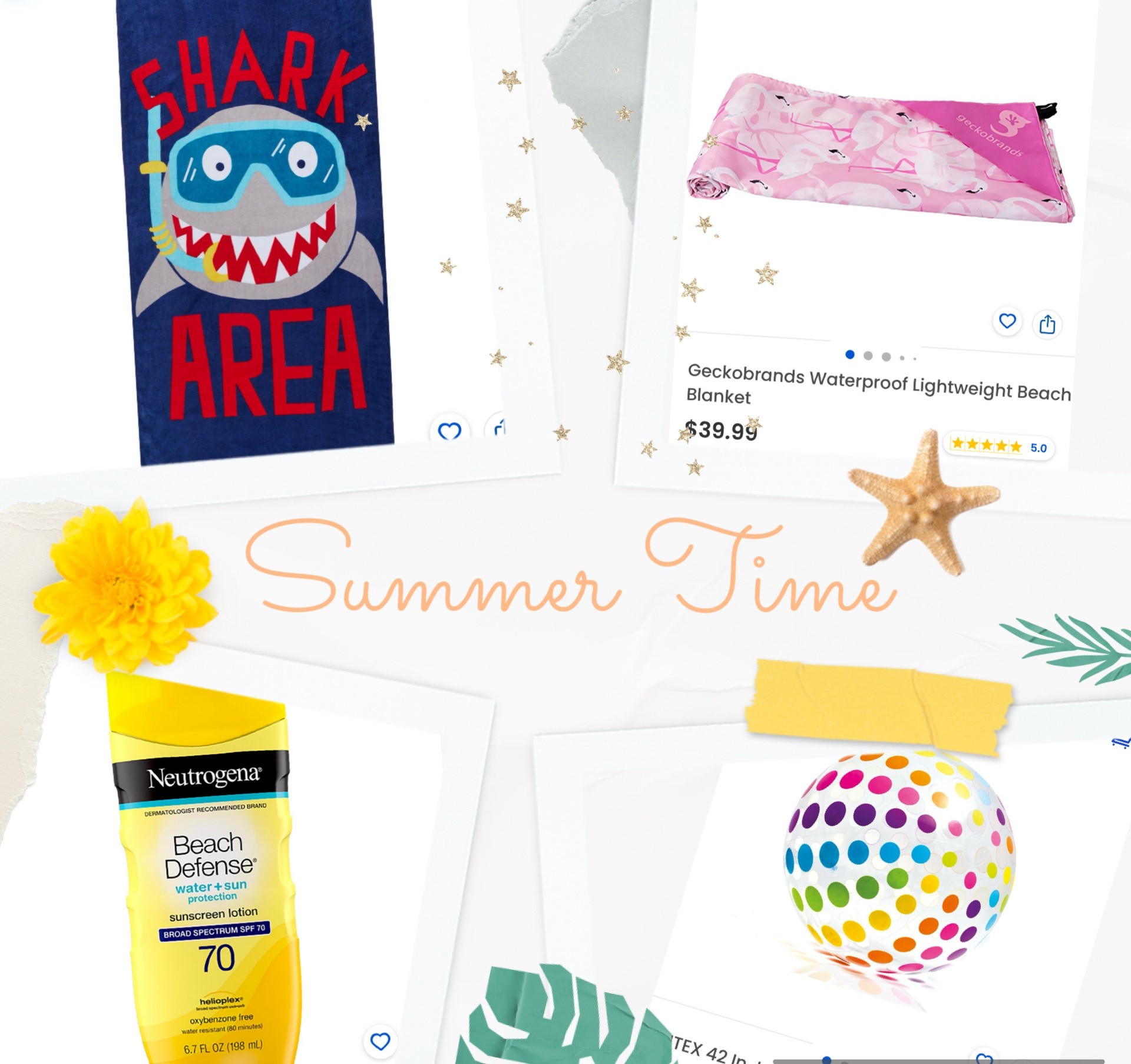 Each day, beach towel, blanket , of course sunscreen and a beach ball! 
And all can be shipped right to your door!

#LTKSwim #LTKSeasonal #LTKSaleAlert