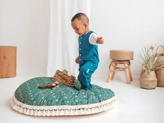 Large Floor Pillow for Kids Reading Nook in Green - Floral Big Cushion Cover with Inner Pillow | Etsy (US)