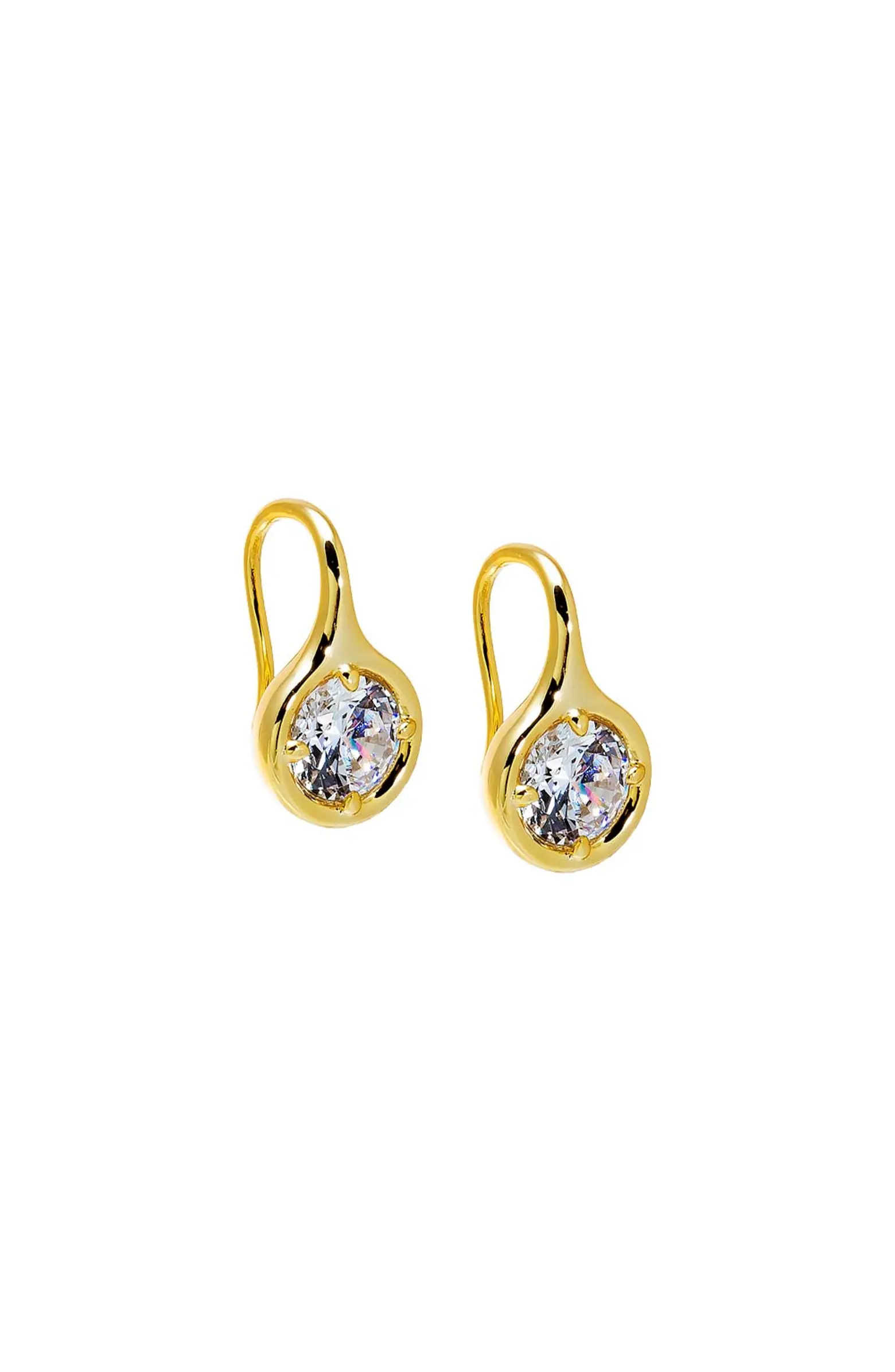 CZ Rounded Bezel Fish Hook Huggie Earring | Nordstrom