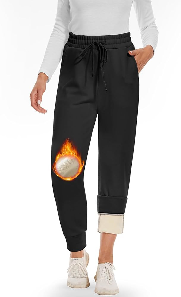 CAMPSNAIL Fleece Lined Sweatpants Women - Joggers for Women with Pockets High Waisted Thermal Win... | Amazon (US)