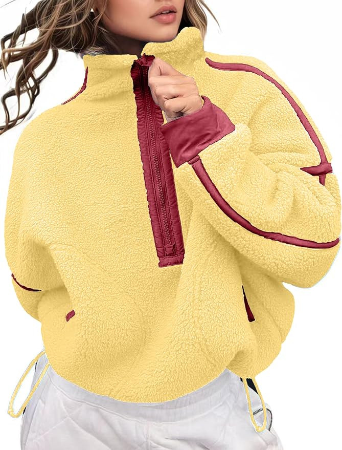Kumufenc Women's Fleece Sweatshirts Half Zip Pullover Long Sleeve Oversized Workout Crop Tops Hoo... | Amazon (US)