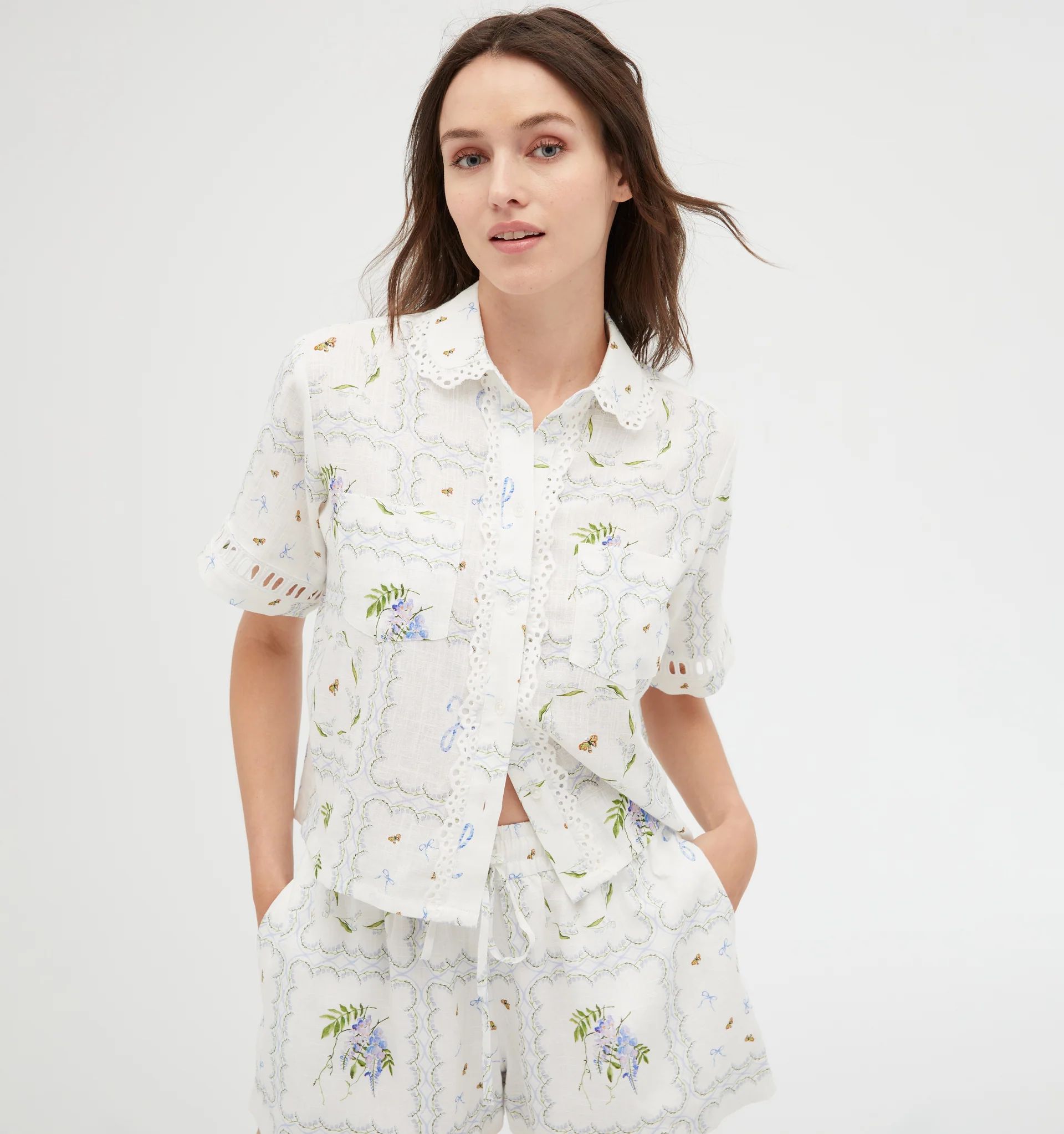 The Annette Top - White Floral Patchwork | Hill House Home