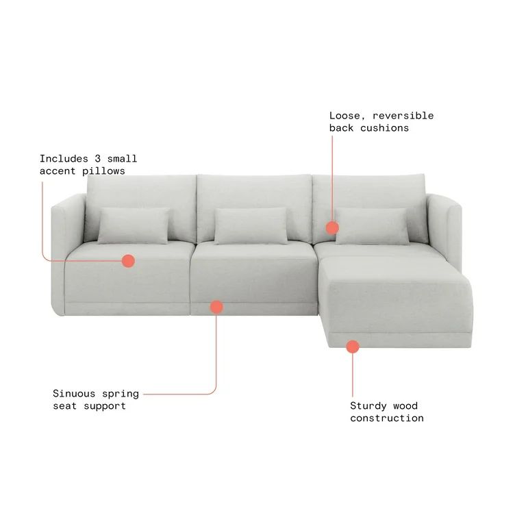 Beautiful Drew Modular Sectional Sofa with Ottoman by Drew Barrymore, Porcini | Walmart (US)