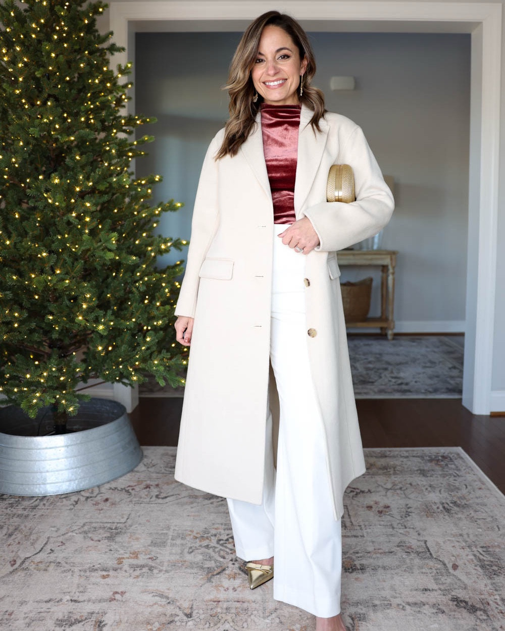 Festive holiday outfits for petites with pants!

Outfit 1:
White pants (Ann Taylor): petite 00 
Velvet top (BR Factory): xxs (sold out, I linked other velvet tops) 
Coat (J.Crew): petite 00 

Outfit 2:
J.Crew Factory Velvet Kallie Pants: petite 00 | 10” rise | 26” inseam | true to size, low stretch 
White top (old navy): petite xs
Blazer (J.Crew Factory): petite 00 
Heels (Sam Edelman): tts

Outfit 3:
Taupe sweater (WHBM): xxs
Brown pants (WHBM): 00 short 
Shoes: tts

My measurements for reference: I’m 4’10” and 105lbs. My bust, waist, and hip measurement is 32”, 24”, and 36”.

(holiday outfits, petite fashion, winter outfits) 

#LTKHoliday #LTKPetite #LTKFindsUnder100