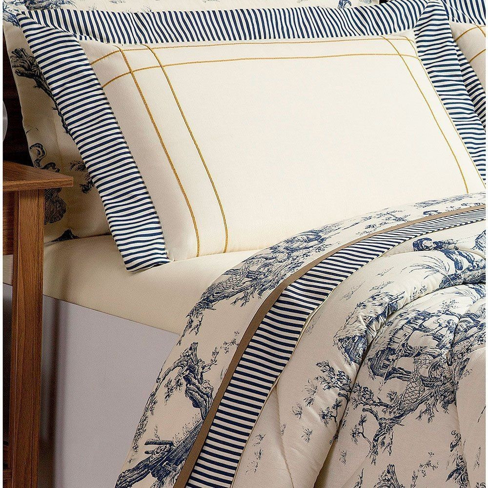 Jogo de Lençol Queen Size ou Casal 04 Peças Porcelana Percal 180 Fios Algodão Palha com Azul | Shopee (BR)