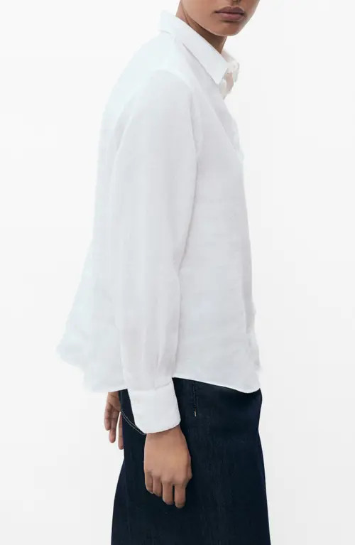 MANGO Linen Button-Up Shirt in Off White at Nordstrom, Size 12 | Nordstrom