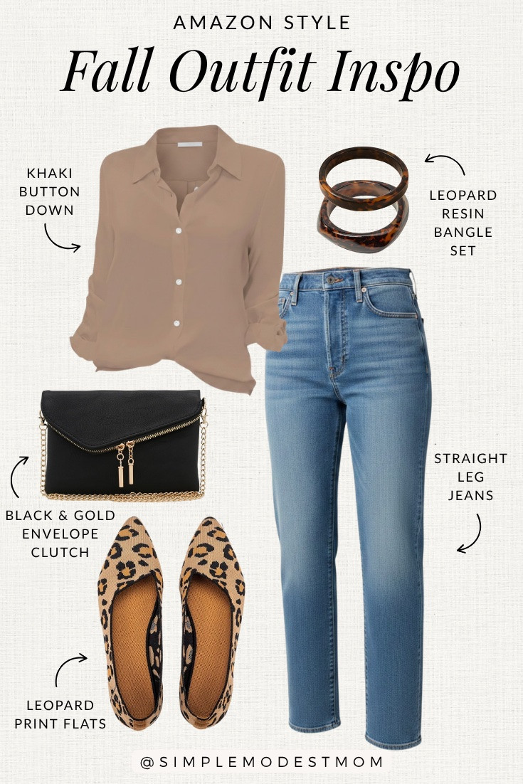 Amazon Fall Outfit: Leopard Flats, Jeans & Khaki Blouse

A simple and stylish fall outfit from Amazon! 🍂 This look pairs straight-leg Levis jeans with a soft khaki button-down blouse, leopard pointed-toe flats, a black envelope clutch, and statement leopard resin bangles. A fun mix of classic fall neutrals with a little leopard print for an easy everyday outfit.

#LTKootd #LTKSeasonal
