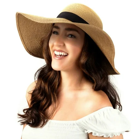 Debra Weitzner Women Floppy Sun Hat with Wide Brim—Foldable Roll-Up Straw Beach Hat UPF 50, Large Khaki | Walmart (US)