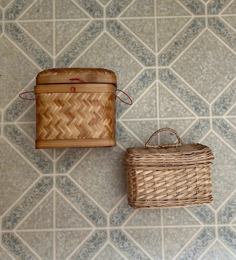 Wicker Boxes-2 Styles-square Sturdy Lidded Box- Zigzag Pattern-rectangular Wicker Lidded Trunk-gr... | Etsy (US)