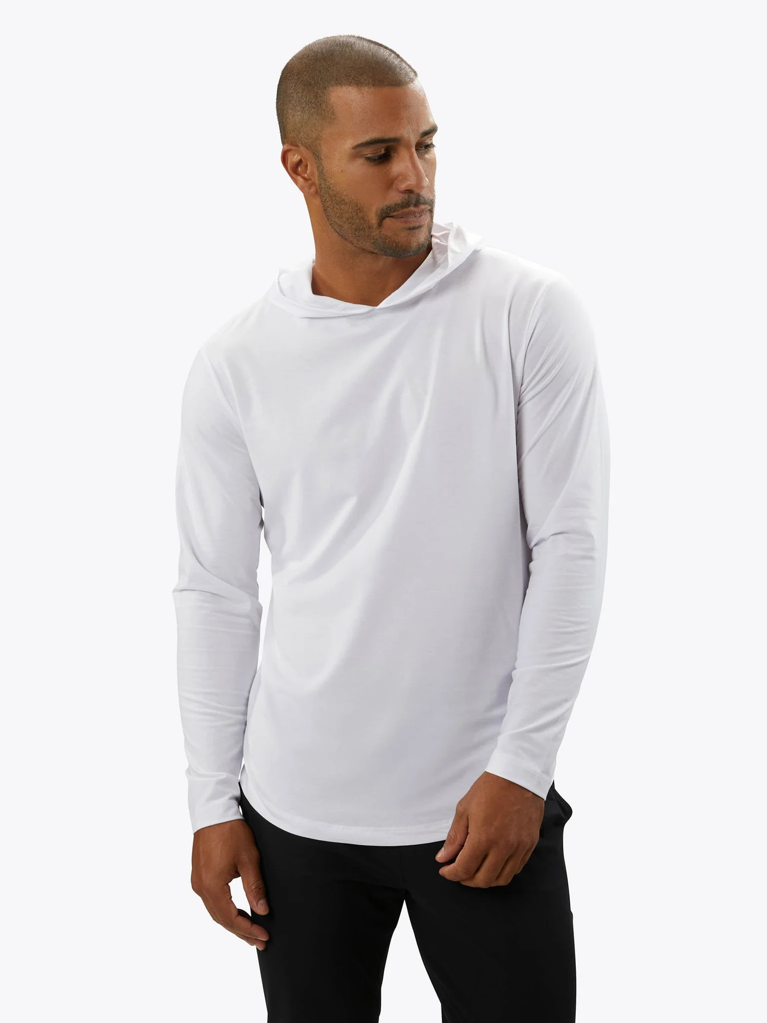AO Long Sleeve Hooded Curve-Hem Tee | Cuts Clothing Inc.
