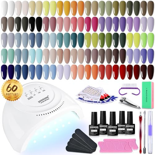 JODSONE 60 PCS Gel Nail Polish Kit with U V Light 55 Colors No Wipe Beautiful Colors Nail Gel Polish Base Top Coat Manicure Gifts for Salon and at Home | Amazon (US)