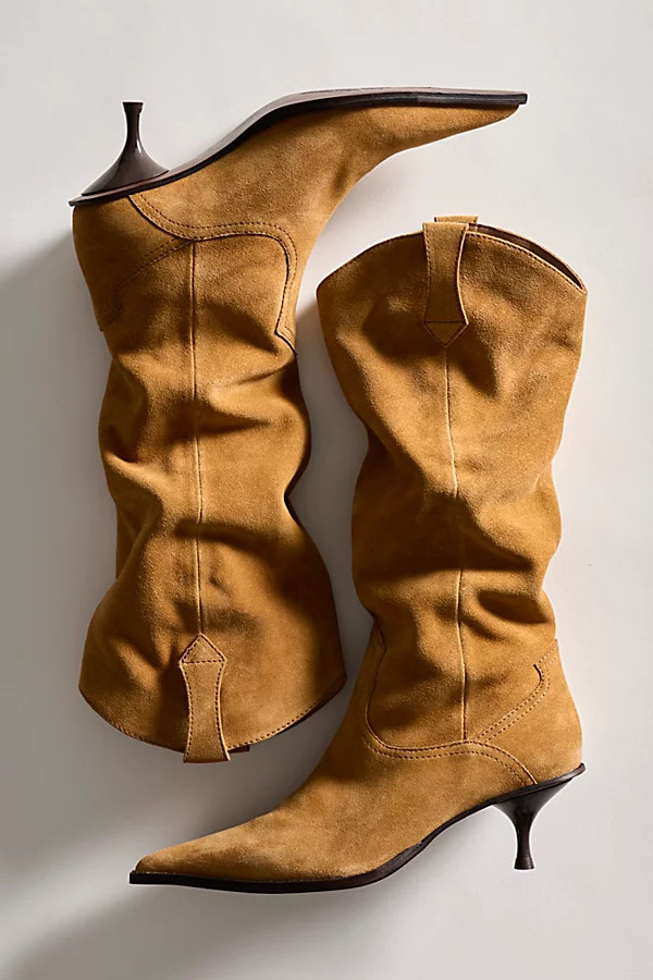Daisy Slouchy Kitten Heel Boots Shoe by Free People in Tan Suede, Size: US 9 | Free People (UK)