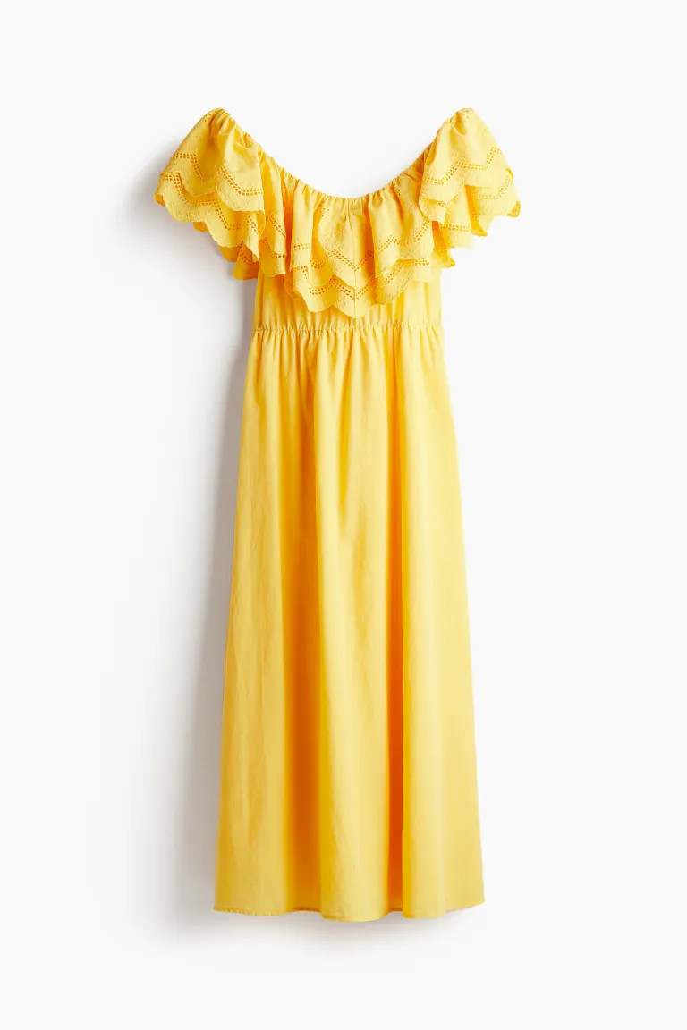 Off-Shoulder-Kleid aus Baumwolle - Ärmellos - Lang - Gelb - Ladies | H&M DE | H&M (DE, AT, CH, NL, FI)