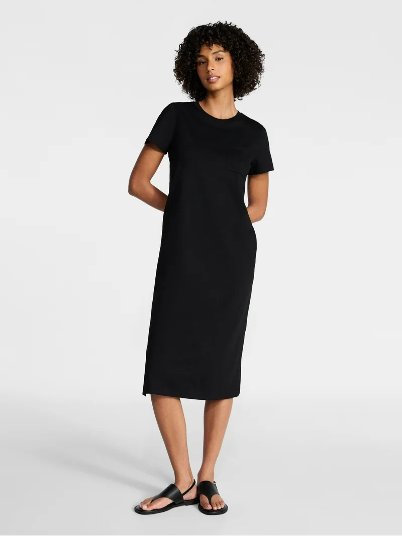 Time and Tru Women's Cotton Midi T-Shirt Dress with Short Sleeves, Sizes XS-XXXL | Walmart (US)